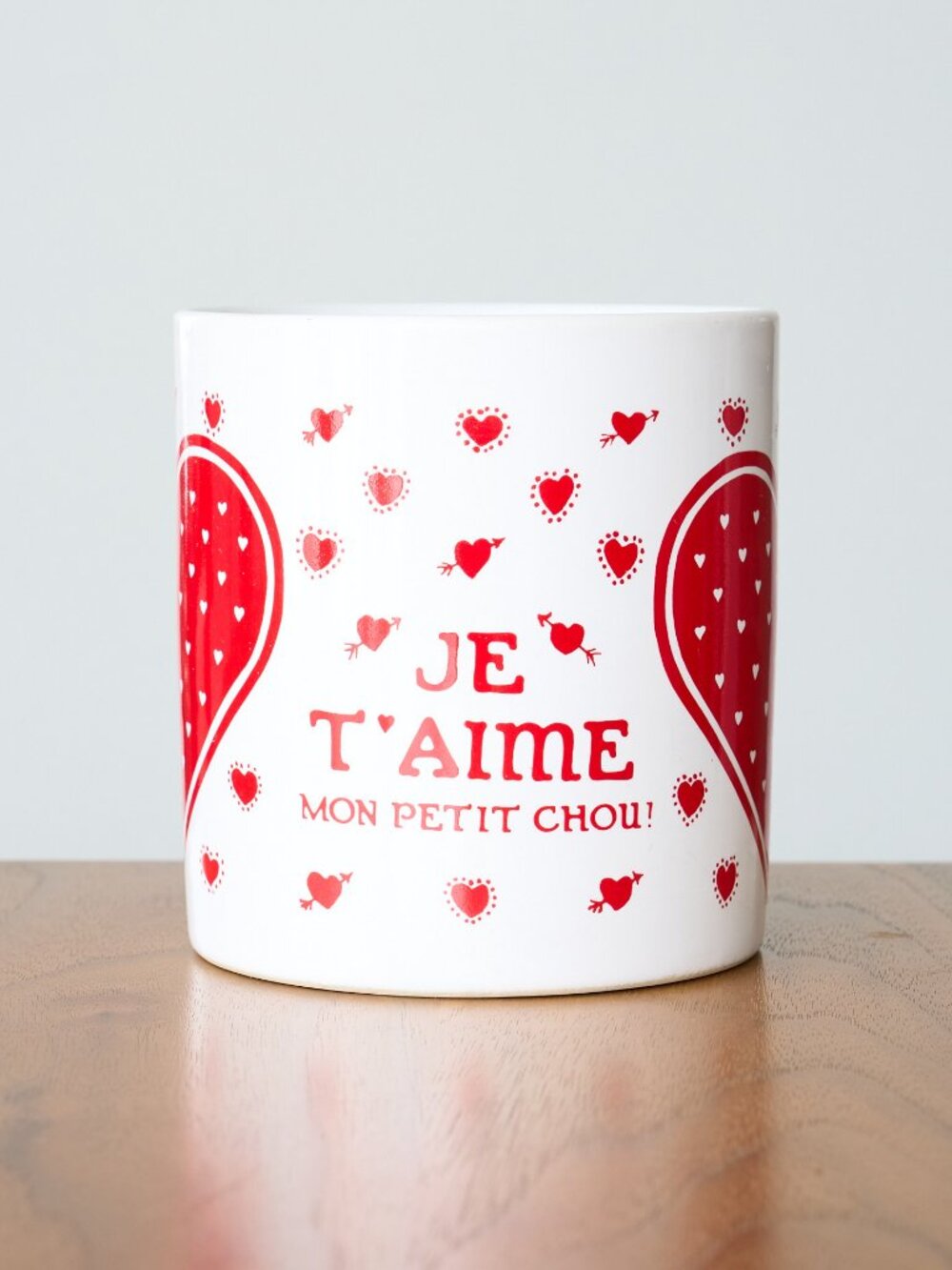 RARE Taylor & Ng Mug Je T’aime Mon Petit Chou Red Hearts 14oz Coffee Cup Vintage